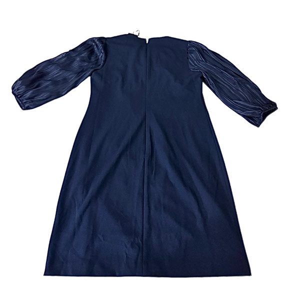 DKNY Navy Blue Puff Sleeve Dress Size 10 NWT Elegant Sheath Style - Picture 4 of 11